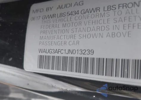 2018 Audi A6 3.0T Premium from USA, damaged, VIN WAUG3AFC1JN013239